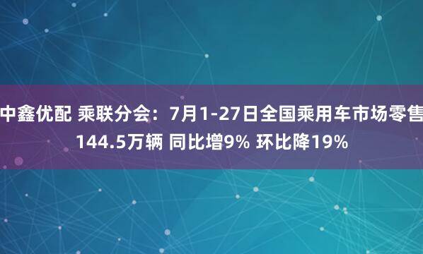 中鑫优配 乘联分会：7月1-27日全国乘用车市场零售144.5万辆 同比增9% 环比降19%
