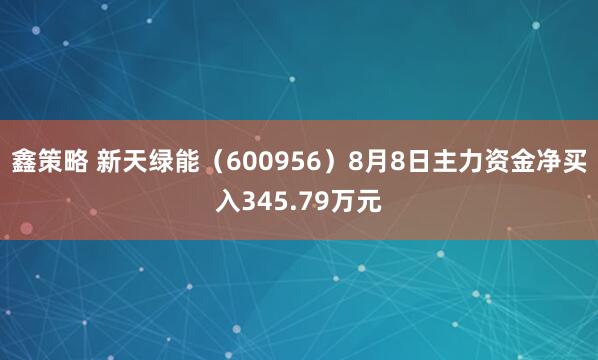 鑫策略 新天绿能（600956）8月8日主力资金净买入345.79万元
